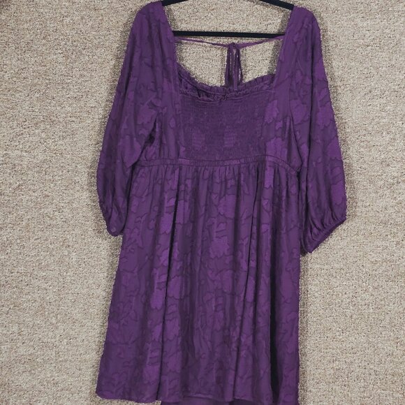 Torrid Mini Clip Floral Square Neck Tiered Pockets Dress Sz 1 Plum Pre-Owned - Picture 4 of 7